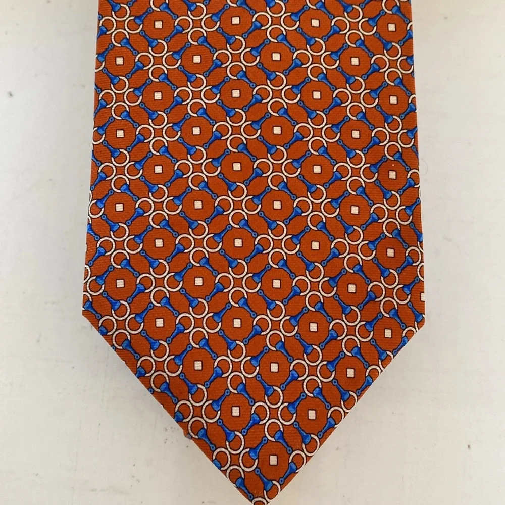 Brooks Brothers 100% Silk Orange, Blue and Gold Necktie. Made in New York